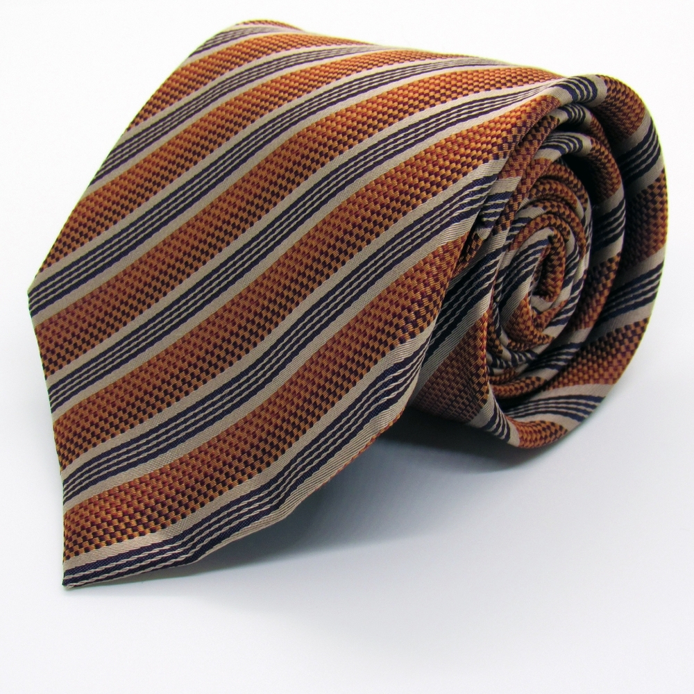 Kenneth Cole New York Men's Neck Tie - Brown, Orange, & Tan Striped/Micro Check